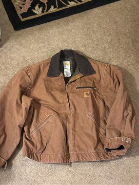 Vintage 2005 Carhartt J97 Detroit Jacket Sandstone Duck BRN Brown Blanket Large